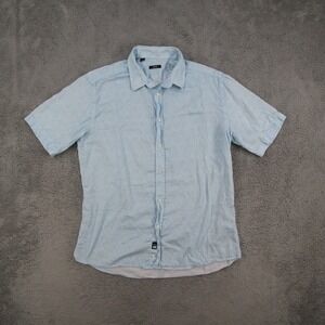Benson Mens XL Short Sleeve Button Down Shirt Blue White Cotton Tencel Print